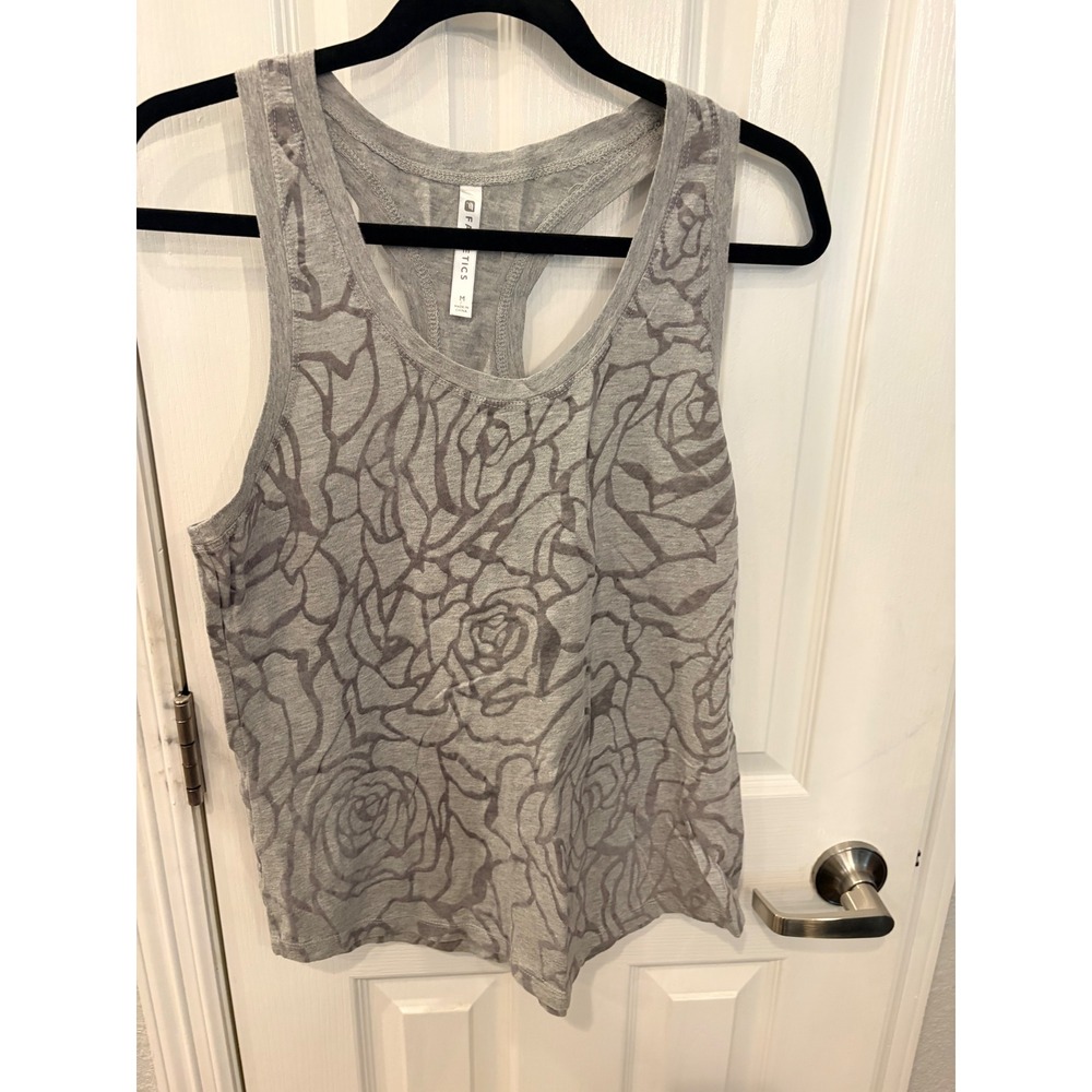 Fabletics Tank Top Gray Floral Burnout Racerback Yoga Gym Activewear